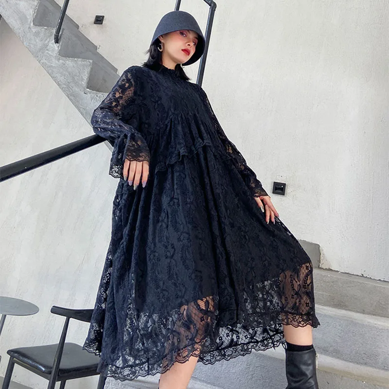 2021 Hot Sale Black Lace Dress Stand Collar Long Flare Sleeve Trendy Girls Street Spring A Line Mid Calf Skirt Women Plus Size
2021 Hot Sale Black Lace Dress Stand Collar Long Flare Sleeve Trendy Girls Street Spring A Line Mid Calf Skirt Women Plus Size