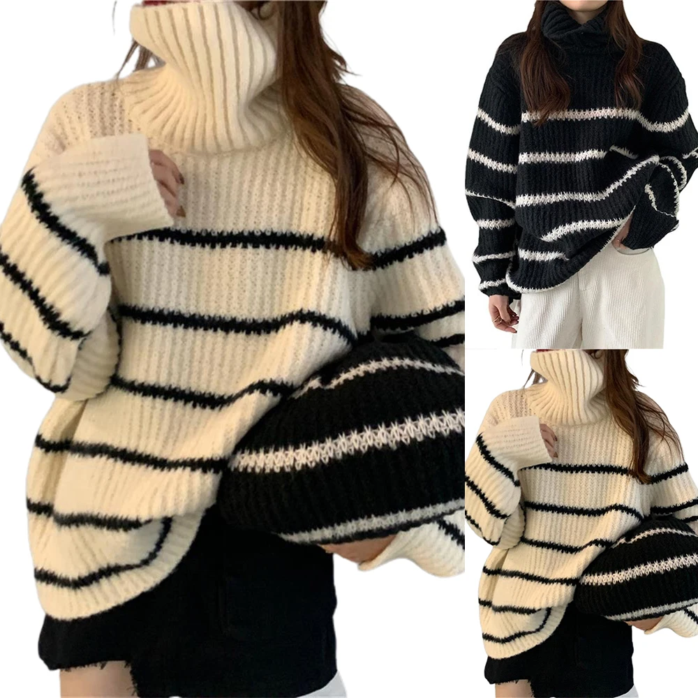 Women's Striped Sweater Winter Casual Warm Knitwear Long Sleeve Top Loose Jumper Ladies Winter Casual Striped High Neck Clothes
Women's Striped Sweater Winter Casual Warm Knitwear Long Sleeve Top Loose Jumper Ladies Winter Casual Striped High Neck Clothes