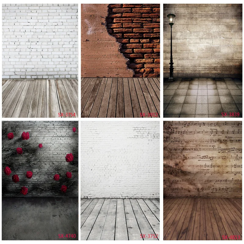 

Art Fabric Photography Backdrops Vintage Brick Wall Wooden Floor Theme Photo Background Studio Prop 2157 YXFL-74