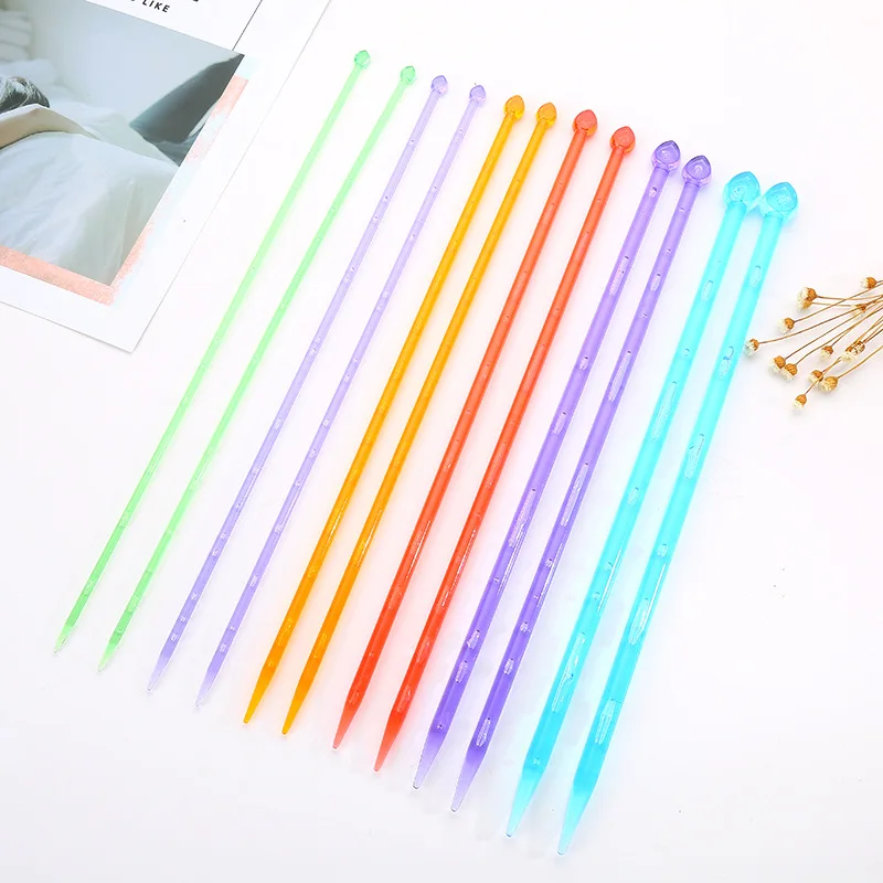 

Free shipping Colorful Single-pointed acrylic knitting needles 25,35cm 7 pairs size 4-10mm for DIY crafts knitting needlework