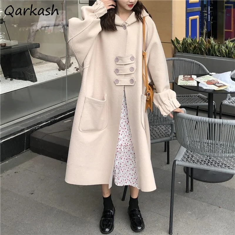 Wool Blends Women Retro All-match Sweet Kawaii Button Up Hooded Outwear Warm Thicker Winter Woolen Coats Students Korean Fashion
Wool Blends Women Retro All-match Sweet Kawaii Button Up Hooded Outwear Warm Thicker Winter Woolen Coats Students Korean Fashion