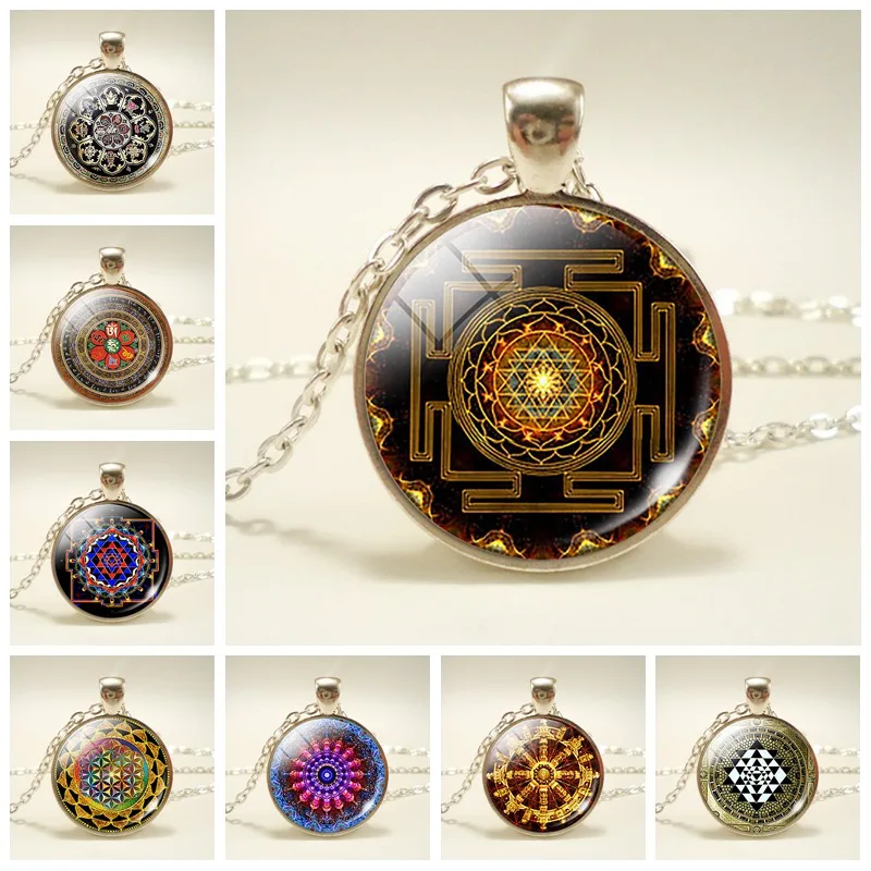 Sri Yantra Mandala Pattern Glass Cabochon Pendant Necklace Buddhist Sacred Geometry Chain Necklace Spiritual Jewelry
Sri Yantra Mandala Pattern Glass Cabochon Pendant Necklace Buddhist Sacred Geometry Chain Necklace Spiritual Jewelry