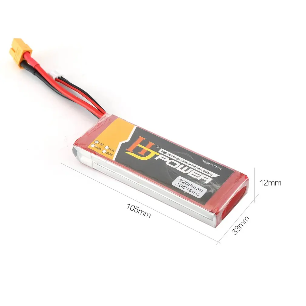 

HJ 7.4V 2200MAH 30C 2S Lipo Battery XT60 Plug Rechargeable for RC Racing Drone Helicopter Car Boat Model
