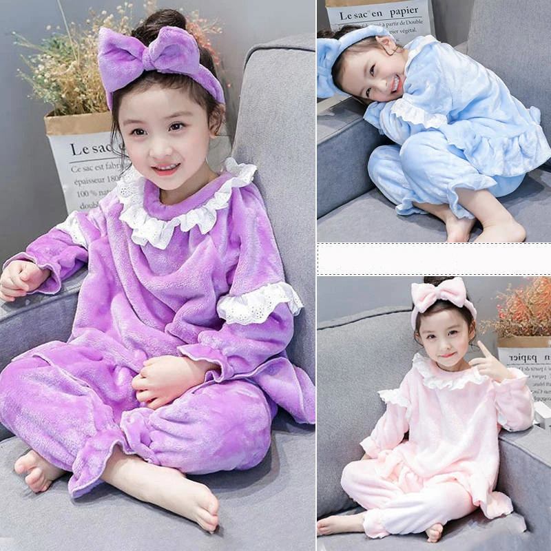 Kids Pajamas Girls Autumn Winter Coral Fleece Leisure Clothes Ruffle Long Sleeves Tops+Bottoms+hairband 3 PCS Sets Children Suit
Kids Pajamas Girls Autumn Winter Coral Fleece Leisure Clothes Ruffle Long Sleeves Tops+Bottoms+hairband 3 PCS Sets Children Suit