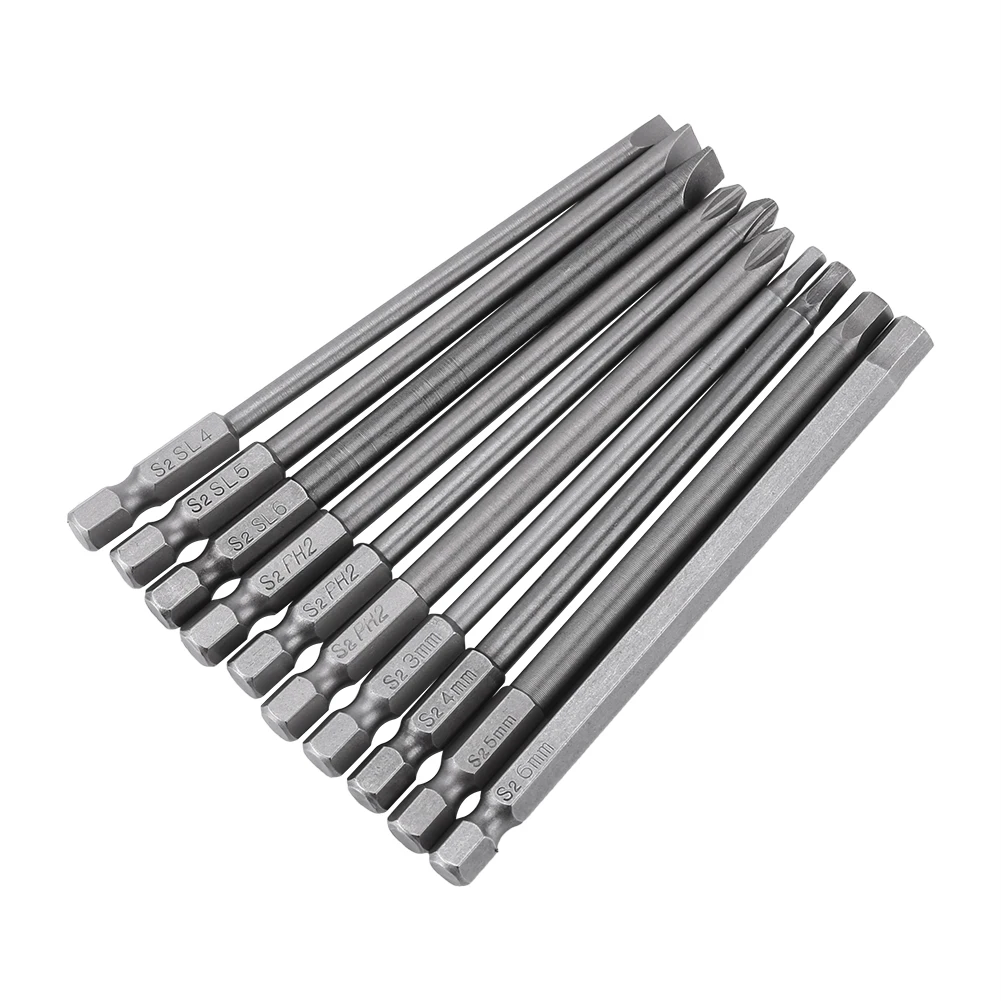 10pcs 1/4 Inch Hex Shank 100mm Long Magnetic BST Screwdriver Bits Set (Slotted+Cross+Hex head)
10pcs 1/4 Inch Hex Shank 100mm Long Magnetic BST Screwdriver Bits Set (Slotted+Cross+Hex head)