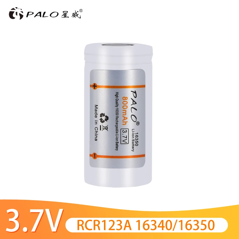 PALO 800mAh Original 3.7V Lithium Li-ion 16340 16350 Battery CR123A Rechargeable Batteries CR123 For Laser Pen LED Flashlight
PALO 800mAh Original 3.7V Lithium Li-ion 16340 16350 Battery CR123A Rechargeable Batteries CR123 For Laser Pen LED Flashlight