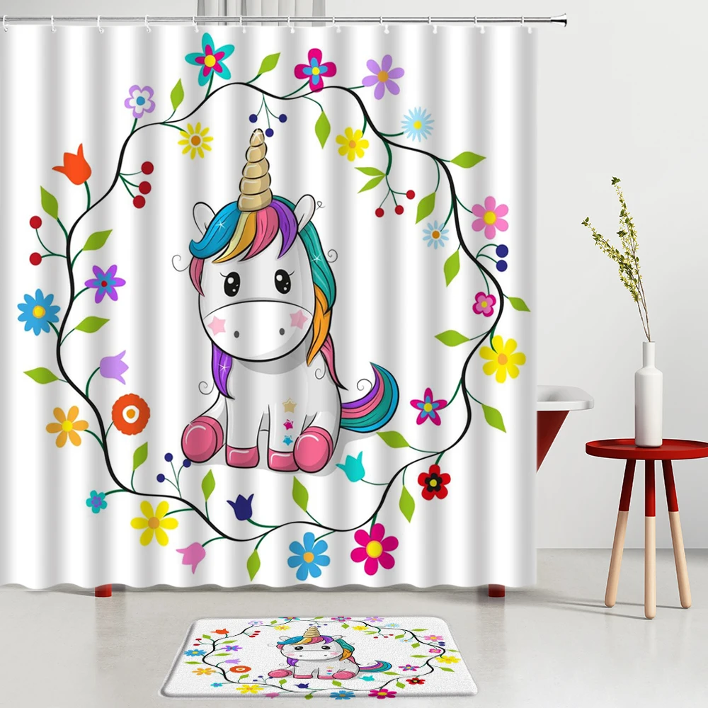 Cartoon Animals Unicorn Shower Curtains Set Blue Yellow Red Flowers Printing Bath Mats Bath Screen Kitchen Child Room Decoration
Cartoon Animals Unicorn Shower Curtains Set Blue Yellow Red Flowers Printing Bath Mats Bath Screen Kitchen Child Room Decoration