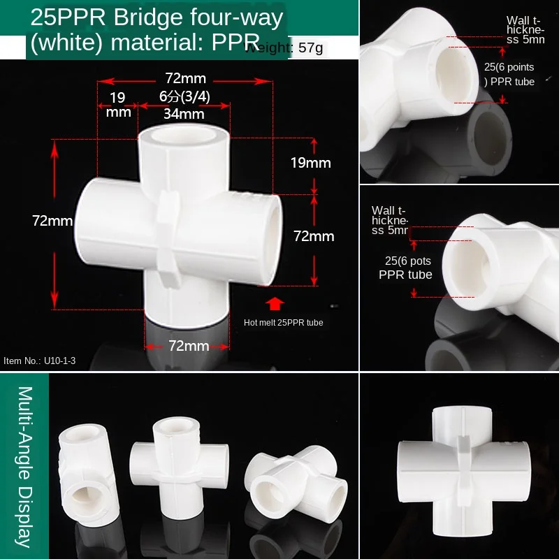 PPR20 / 25/32 Bridge Crossing Five-way Hot-melt Joint 1/2IN 3/4IN 1 inch PPR Water Pipe Water Dividing Six-way Fitting
PPR20 / 25/32 Bridge Crossing Five-way Hot-melt Joint 1/2IN 3/4IN 1 inch PPR Water Pipe Water Dividing Six-way Fitting