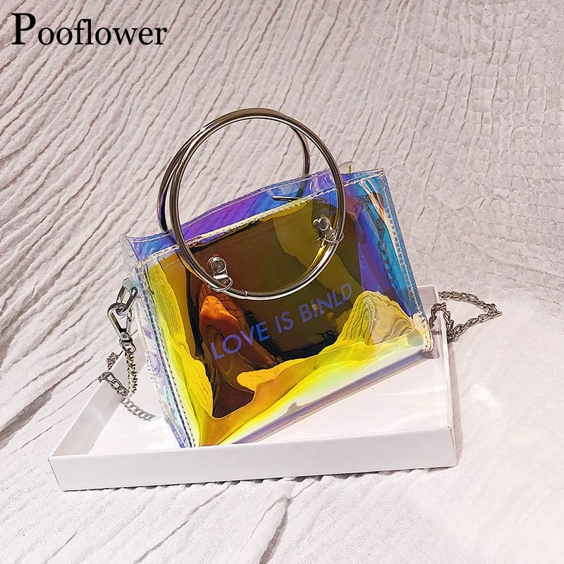 Pooflower летняя прозрачная сумка из ПВХ 2020 Лазерная голографическая мини-сумка для