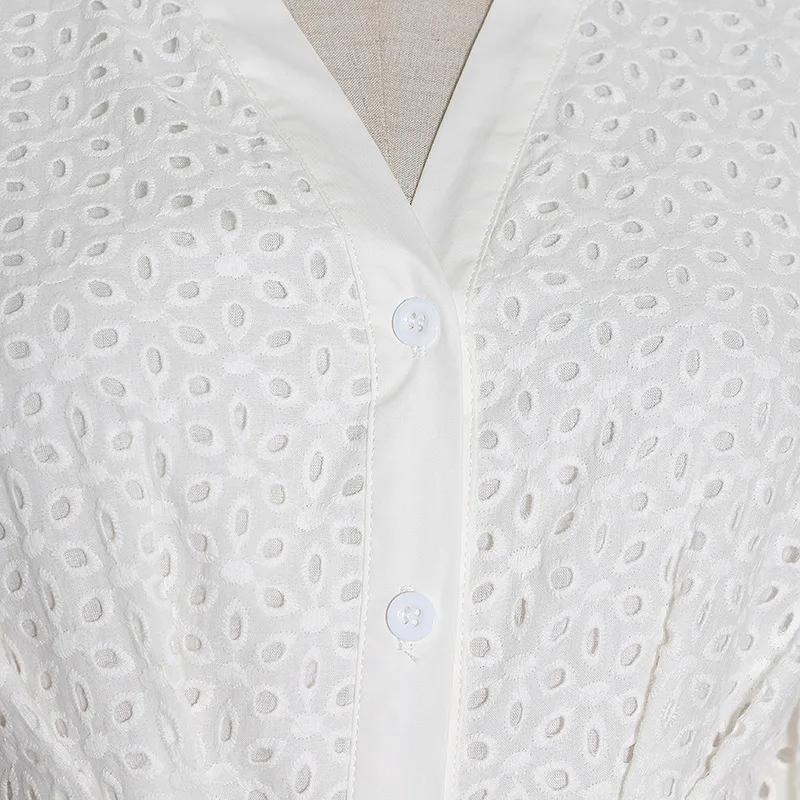 2020 Autumn Vintage Women Solid Embroidered Dress Female's V-neck Lantern Sleeve Slim Waist A-line Hollow Out Mid-Calf Dresses 
2020 Autumn Vintage Women Solid Embroidered Dress Female's V-neck Lantern Sleeve Slim Waist A-line Hollow Out Mid-Calf Dresses