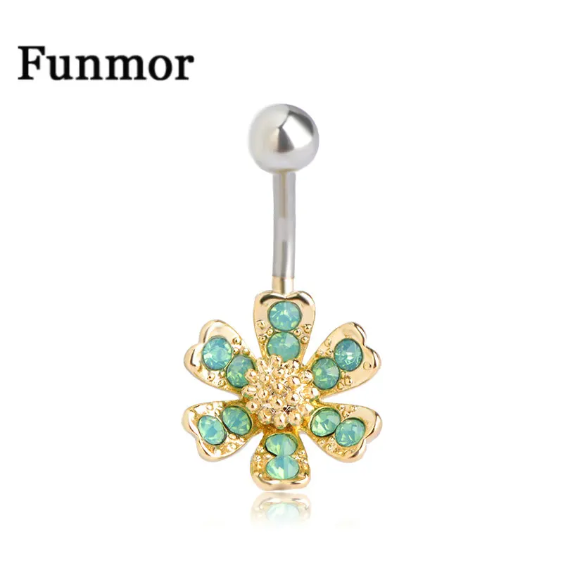 

Funmor Exquisite Flower Belly Button Ring 316L Piercing Jewelry Opal For Women Girls Summer Beach Decoration Accessories Gifts