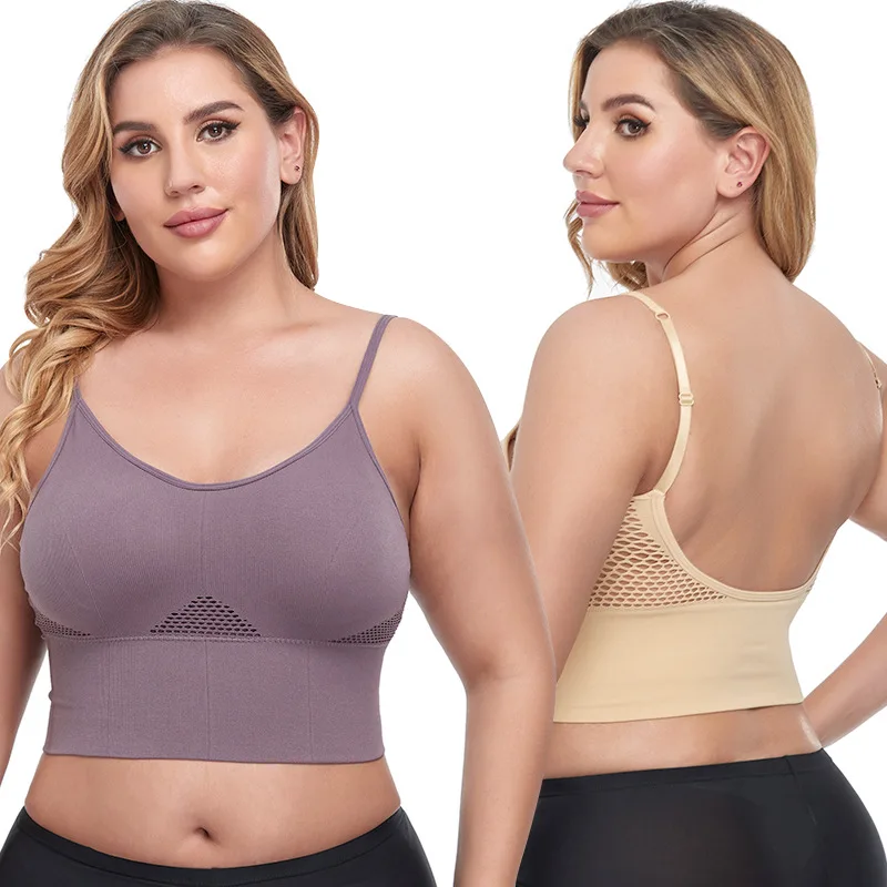 

Women's Plus Size Tube Top Seamless bras Top Tank Mesh Push Up Backless Adjust Strap Padded Brassiere Sports Bra