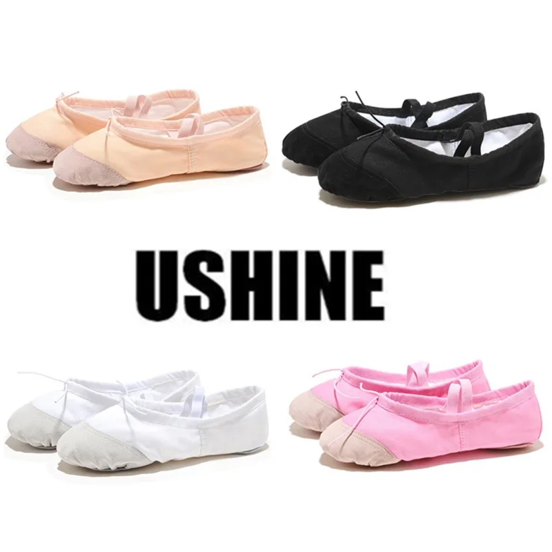 

USHINE Yoga Gym flat slippers White Pink White Black Canvas Ballet Dance Shoes For Girls Children Women Teacher