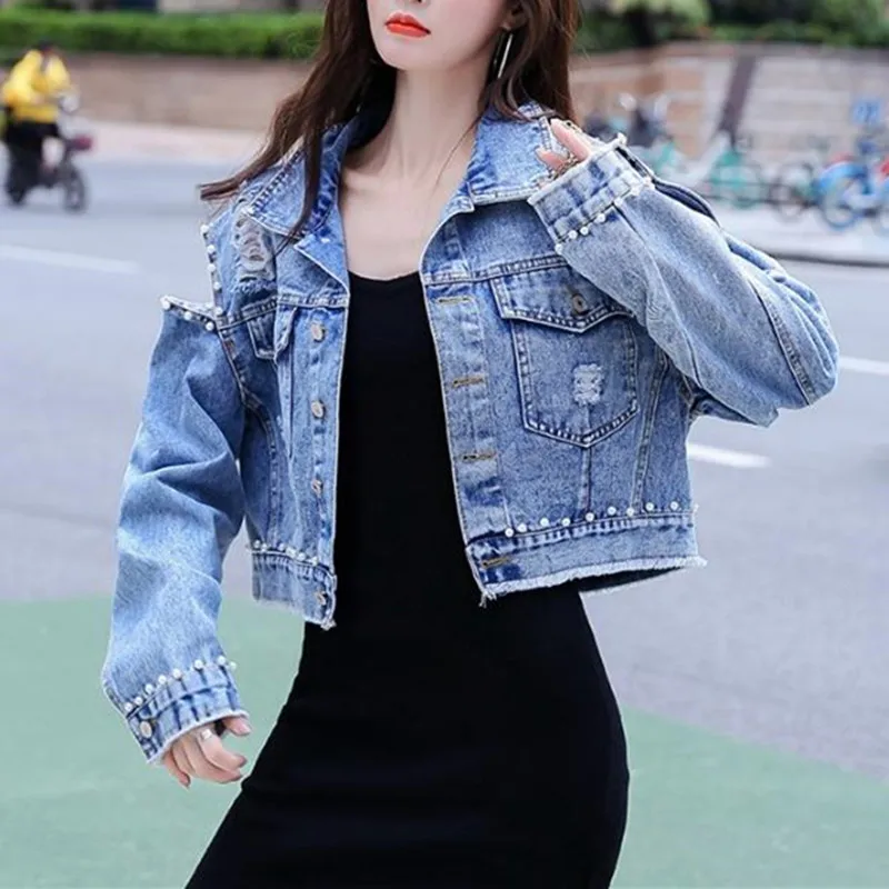 Autumn And Winter Women Long Sleeve Turn-Down Collar Coats Vintage Casual Beaded Off Shoulder Hole Denim Jacket Outerwear
Autumn And Winter Women Long Sleeve Turn-Down Collar Coats Vintage Casual Beaded Off Shoulder Hole Denim Jacket Outerwear