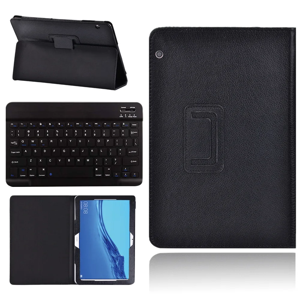

Чехол для планшета Huawei MediaPad T3 10 9,6 дюйма/MediaPad T5 10 10,1 дюйма, чехол из искусственной кожи + Беспроводная Bluetooth клавиатура + Бесплатный стилус