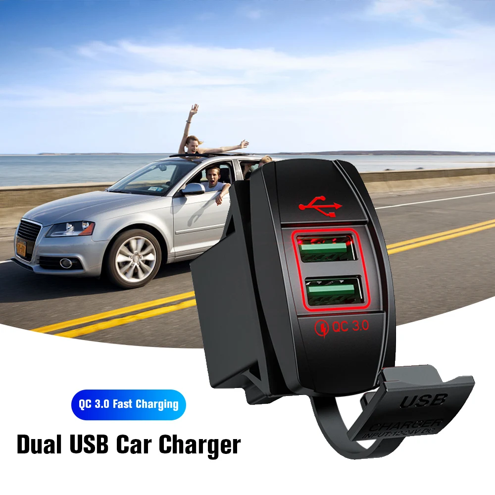 Waterproof Dual USB Car Charger QC 3.0 Fast Charging Power Adapter Phone Charger Socket for 12V/24V Motorcycles SUV Blue Light
Waterproof Dual USB Car Charger QC 3.0 Fast Charging Power Adapter Phone Charger Socket for 12V/24V Motorcycles SUV Blue Light