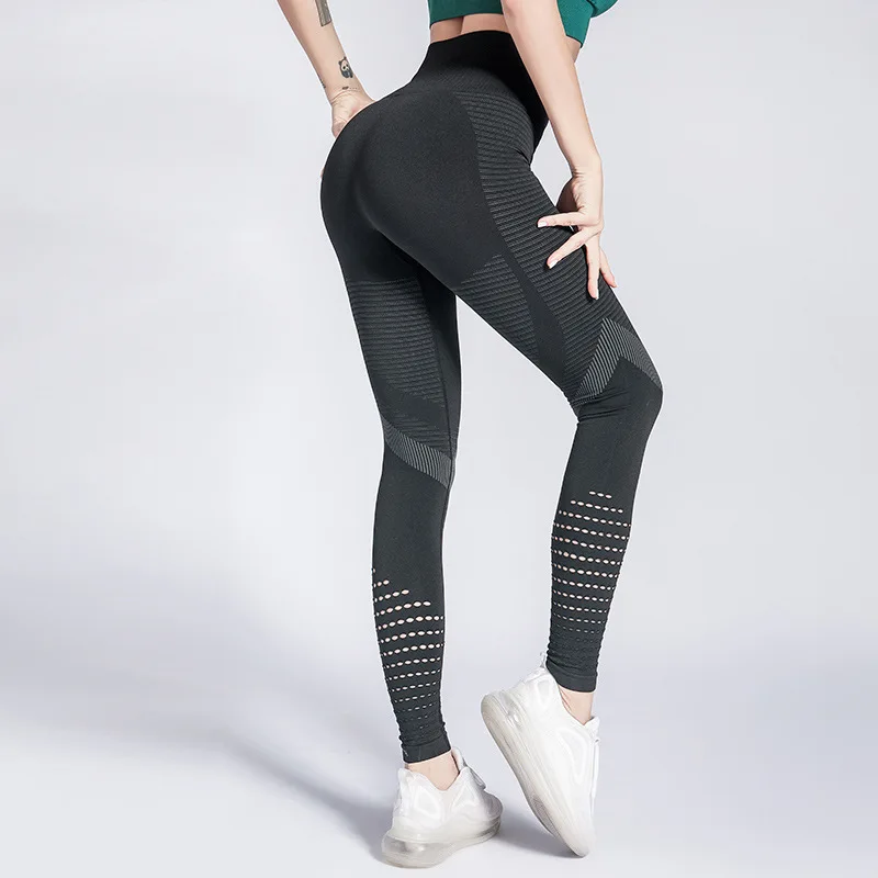 New mesh striped yoga pants for women with high waist and tummy tucked stretch quick-drying track pants with peach pants 
New mesh striped yoga pants for women with high waist and tummy tucked stretch quick-drying track pants with peach pants