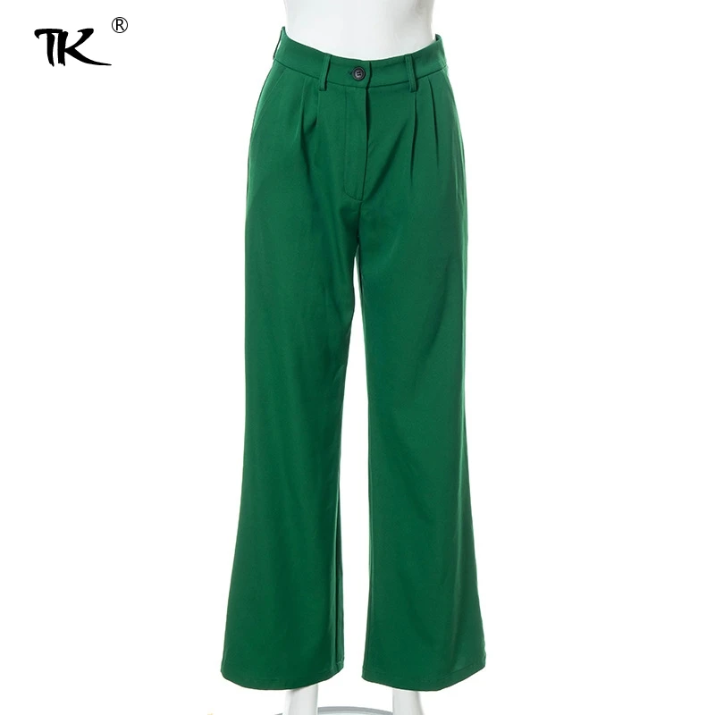 Women's Wide Leg Straight Pants Solid Drapped Trousers Green Pockets Long Pant Office Ladies Elegant Casual Fasion 2021 Summer 
Women's Wide Leg Straight Pants Solid Drapped Trousers Green Pockets Long Pant Office Ladies Elegant Casual Fasion 2021 Summer