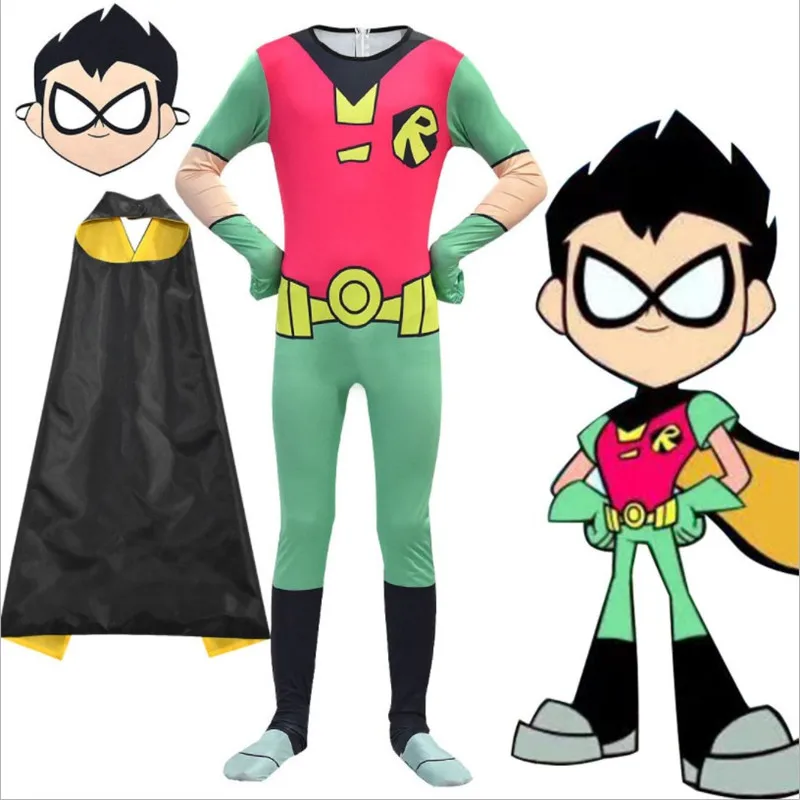 Костюм для косплея из аниме Титаны го Детский комбинезон Robin Red маска плащ наряд