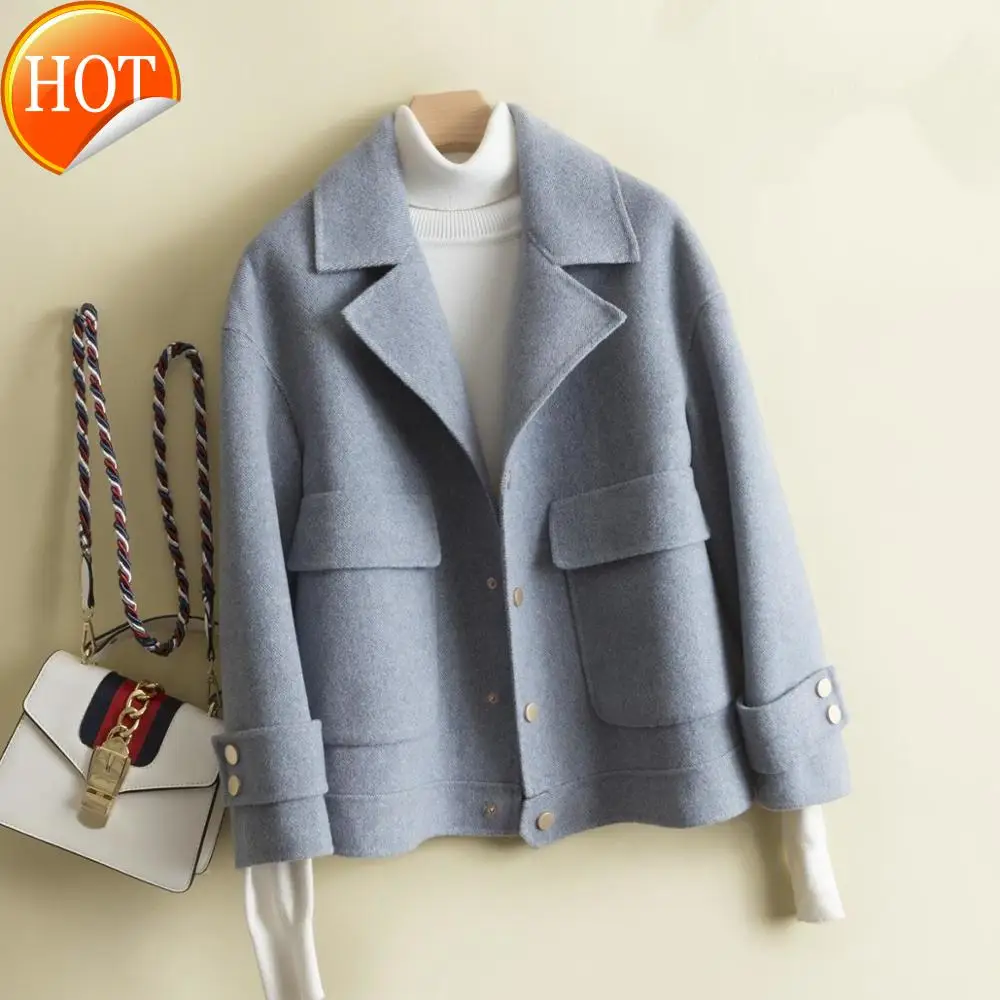 Wool coats double sided cashmere 100% coat women 2020 new short high-end woollen fabric Korean popular jacket coat elegant gray
Wool coats double sided cashmere 100% coat women 2020 new short high-end woollen fabric Korean popular jacket coat elegant gray