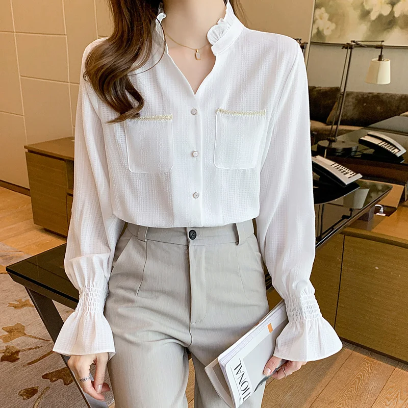 Женская нежная рубашка в западном стиле, белый топ в французском стиле с V-образным вырезом и оборками, Осень-зима 2021
Женская нежная рубашка в западном стиле, белый топ в французском стиле с V-образным вырезом и оборками, Осень-зима 2021