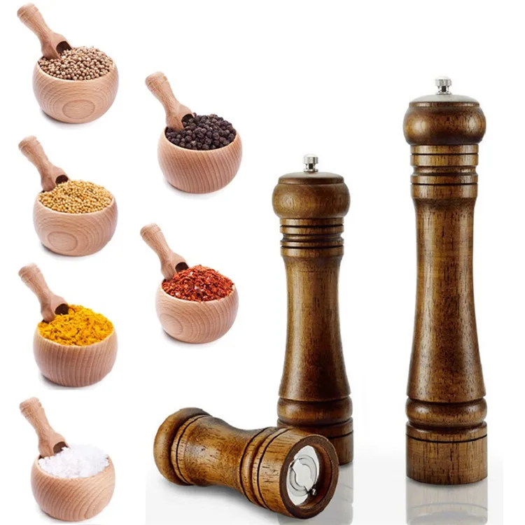 

Salt and Pepper Mills, Solid Wood Pepper Mill with Strong Adjustable Ceramic Grinder 5" 8" 10" - Kitchen Tools by Leeseph