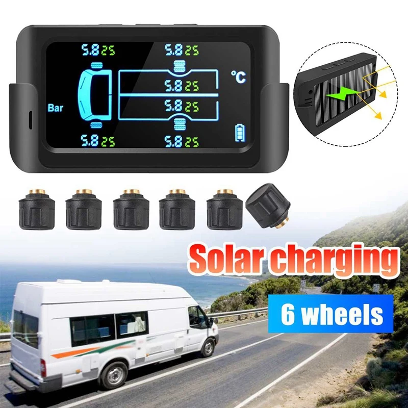 Car Solar Smart TPMS Tire Pressure Monitoring System Digital LCD Display Security Alarm 6-Wheel Sensors 122PSI 8.5Bar 
Car Solar Smart TPMS Tire Pressure Monitoring System Digital LCD Display Security Alarm 6-Wheel Sensors 122PSI 8.5Bar