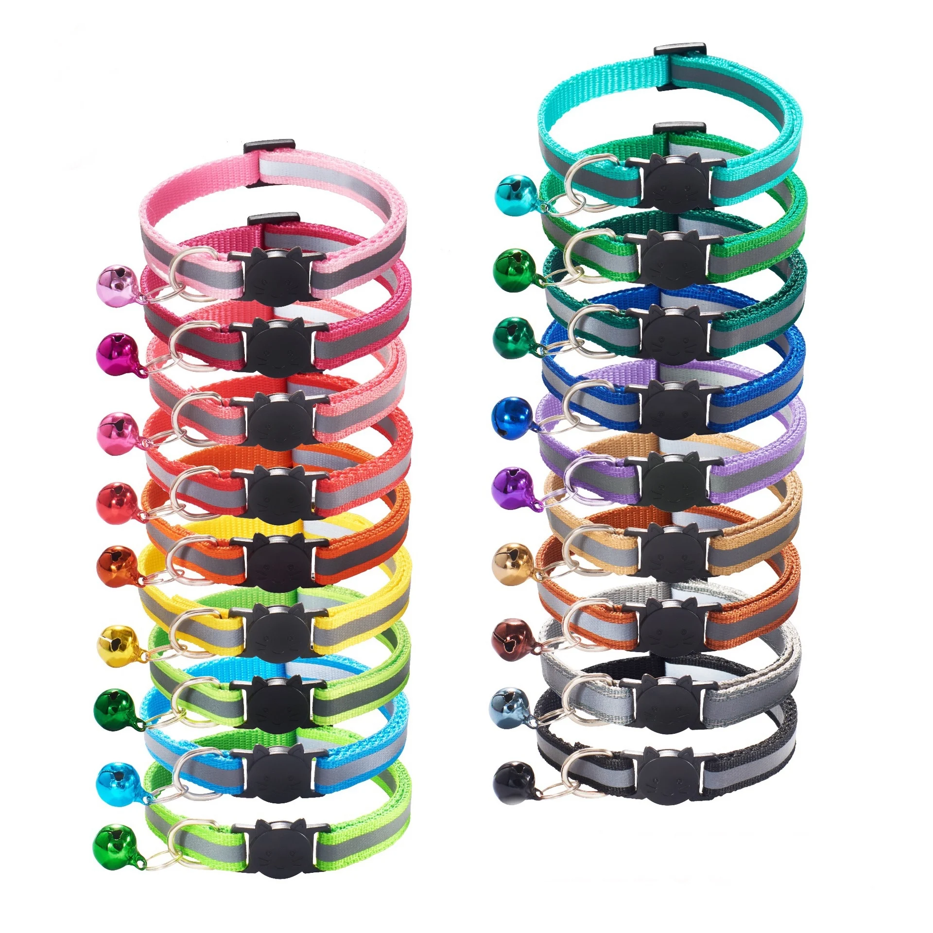 100pcs Cats Bells Collars Adjustable Nylon Buckles Fashion Reflective Pet Collar Cat Head Pattern Supplies For Accessories
100pcs Cats Bells Collars Adjustable Nylon Buckles Fashion Reflective Pet Collar Cat Head Pattern Supplies For Accessories