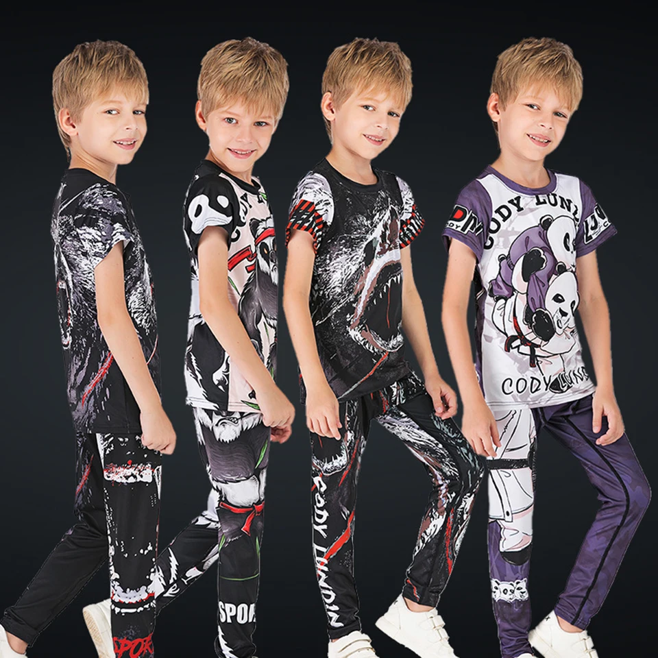 Детские комплекты MMA Rashguard Bjj Jiu Jusit для детей ММА футболки + брюки мальчиков Муай