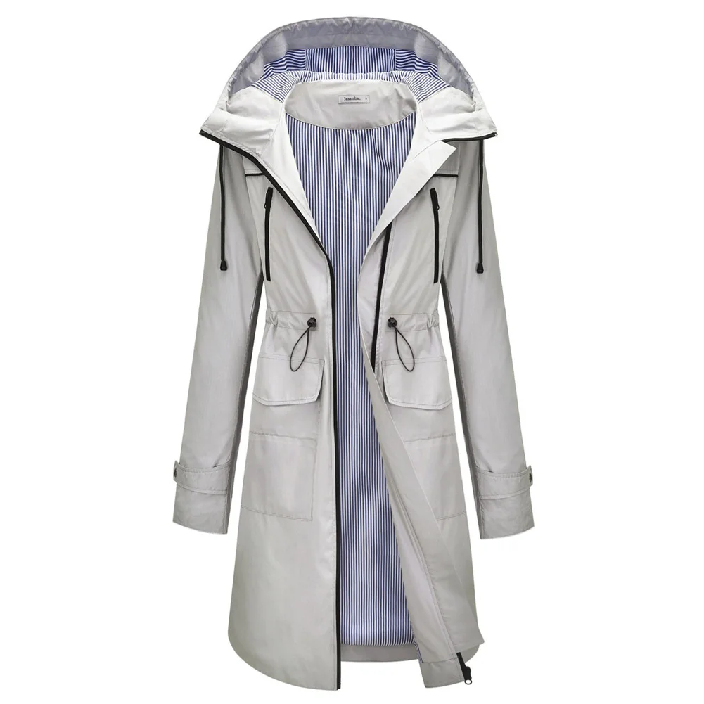 Casual Jackets Women Hooded Rain Jacket With Pockets Drawstring Waist Zip-up Rain Coat Spring Autumn Clothes Loose Youth Lady
Casual Jackets Women Hooded Rain Jacket With Pockets Drawstring Waist Zip-up Rain Coat Spring Autumn Clothes Loose Youth Lady