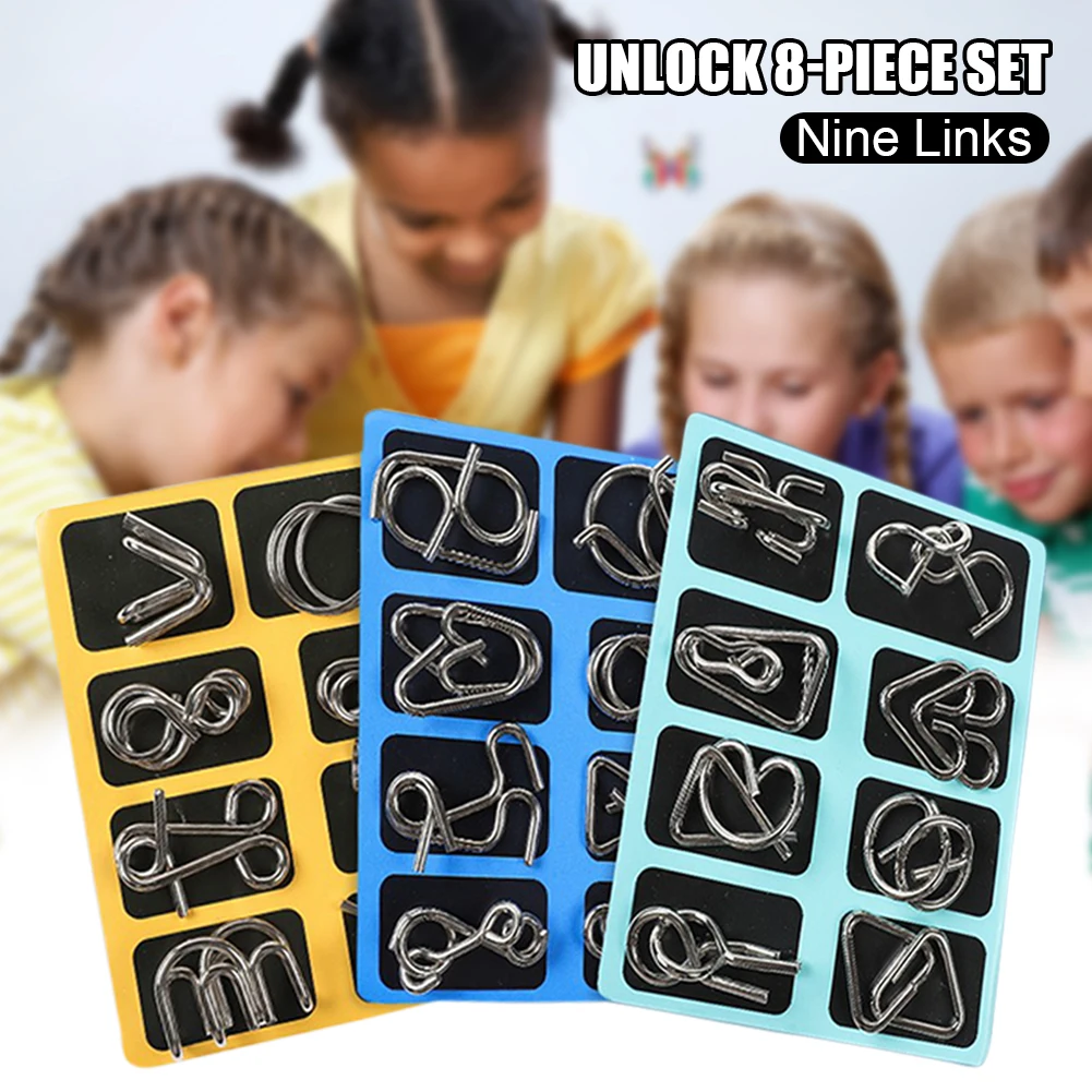 8Pcs Metal Puzzles Montessori IQ Toy Brain Teaser Toy for Kids Adults Disentanglement Link Game Stress Relief Educational Toys
8Pcs Metal Puzzles Montessori IQ Toy Brain Teaser Toy for Kids Adults Disentanglement Link Game Stress Relief Educational Toys