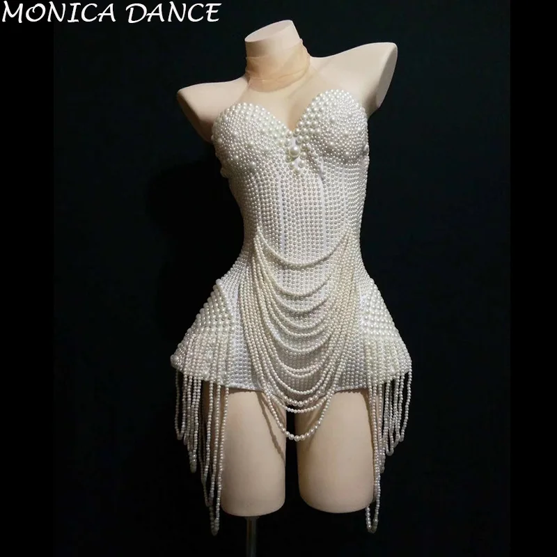 Women Sexy Stage White Pearls Beading Bodysuit Jazz Dance Outfit Evening Stage Show Costume Prom Birthday Bar Women Singer Dress
Women Sexy Stage White Pearls Beading Bodysuit Jazz Dance Outfit Evening Stage Show Costume Prom Birthday Bar Women Singer Dress