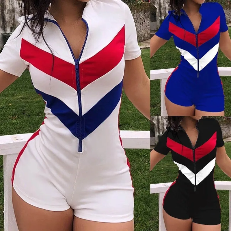 2020 New Jumpsuit Striped Patchwork Playsuit Romper Sexy Women Deep V-neck Front Zipper Short Sleeve Bodycon Sports Jumpsuit
2020 New Jumpsuit Striped Patchwork Playsuit Romper Sexy Women Deep V-neck Front Zipper Short Sleeve Bodycon Sports Jumpsuit