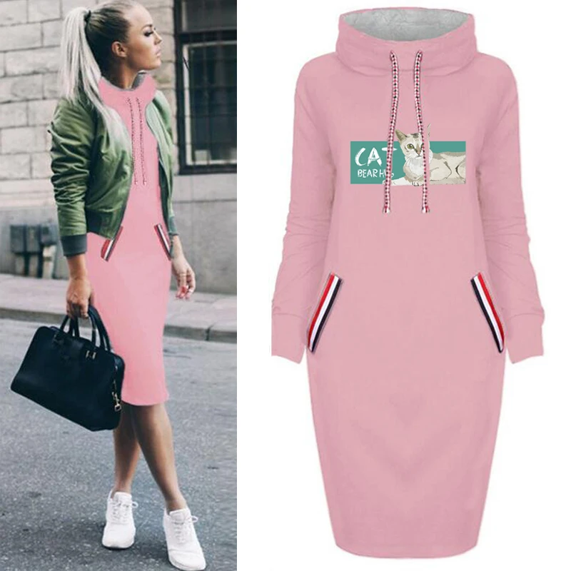 2020 Women Dress Cartoon Cat Print Pocket Long Sleeve Turtleneck Slim Streetwear Harajuku Autumn Winter Vintage Dresses Oversize
2020 Women Dress Cartoon Cat Print Pocket Long Sleeve Turtleneck Slim Streetwear Harajuku Autumn Winter Vintage Dresses Oversize