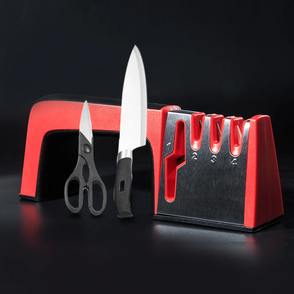 

Бытовая 4-в-1 точилка для керамических кухонных ножей, ножниц, ножниц, инструмент для заточки, Алмазное покрытие, нескользящая основа, нержав...