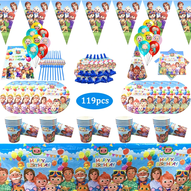 119pcs Cocomelon Theme Kids Birthday Party Decorations Disposable Tableware Peper Cup Plate Wedding Baby Shower Gift Supplies
119pcs Cocomelon Theme Kids Birthday Party Decorations Disposable Tableware Peper Cup Plate Wedding Baby Shower Gift Supplies