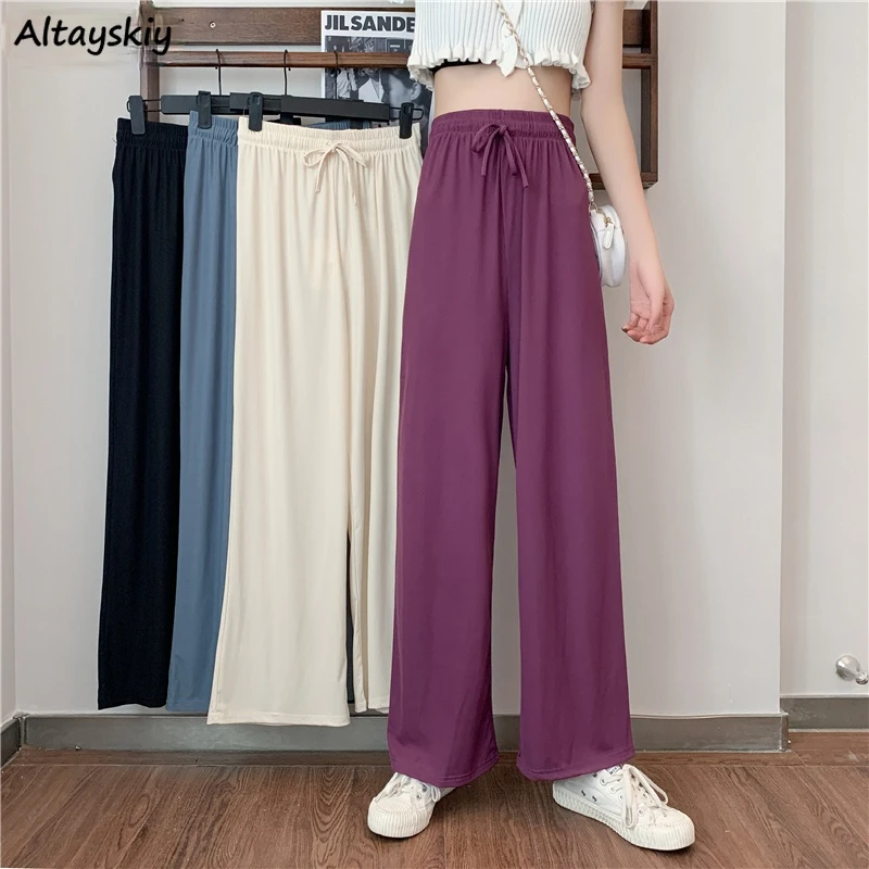Women Casual Pants Solid Straight Floor-length Drop Feeling Loose High Elastic Waist Korean Style Fashion Comfortable Soft Chic
Women Casual Pants Solid Straight Floor-length Drop Feeling Loose High Elastic Waist Korean Style Fashion Comfortable Soft Chic