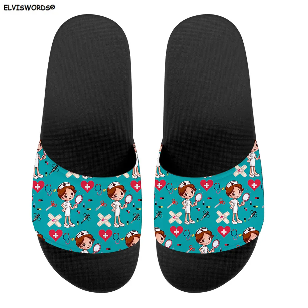 ELVISWORDS Cute Nurse Cartoon Print Women Sandals House Non-slip Summer Flats Girls Slides Open-toe Casual Home Ladies Slippers 
ELVISWORDS Cute Nurse Cartoon Print Women Sandals House Non-slip Summer Flats Girls Slides Open-toe Casual Home Ladies Slippers