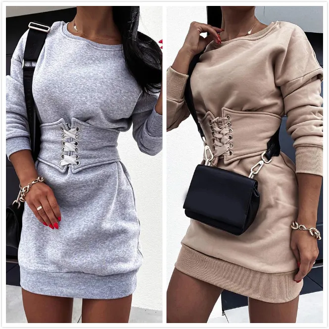 Women Solid Color Sweatshirts Dress Autumn Winter Elegant Fashion Lady Long Sleeve Lace Up Tie Waist Mini Pencil Dress
Women Solid Color Sweatshirts Dress Autumn Winter Elegant Fashion Lady Long Sleeve Lace Up Tie Waist Mini Pencil Dress