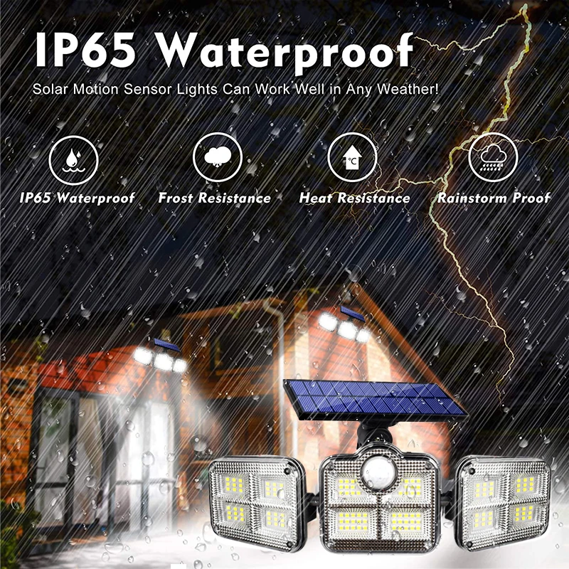 122 LED Solar Lights Outdoor 3 Head Motion Sensor 270 Wide Angle Illumination Super Bright Waterproof Remote Control Wall Lamp
122 LED Solar Lights Outdoor 3 Head Motion Sensor 270 Wide Angle Illumination Super Bright Waterproof Remote Control Wall Lamp