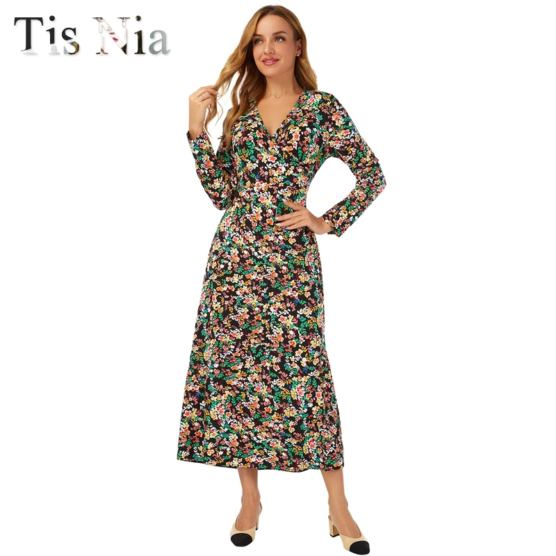 Ladies Halter Party Dress Long Skirt Floral Long-Sleeved Floral Print V-Neck Bohemian Beach Ruffle Sexy Autumn Female Black
Ladies Halter Party Dress Long Skirt Floral Long-Sleeved Floral Print V-Neck Bohemian Beach Ruffle Sexy Autumn Female Black