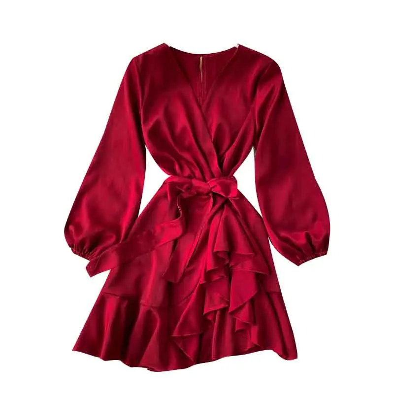 Long Sleeve Dress V-neck Lace Up Waist Shows Slim Draping Feeling Lantern Long Sleeve Ruffle A-line Skirt New Fall Dress Retro
Long Sleeve Dress V-neck Lace Up Waist Shows Slim Draping Feeling Lantern Long Sleeve Ruffle A-line Skirt New Fall Dress Retro