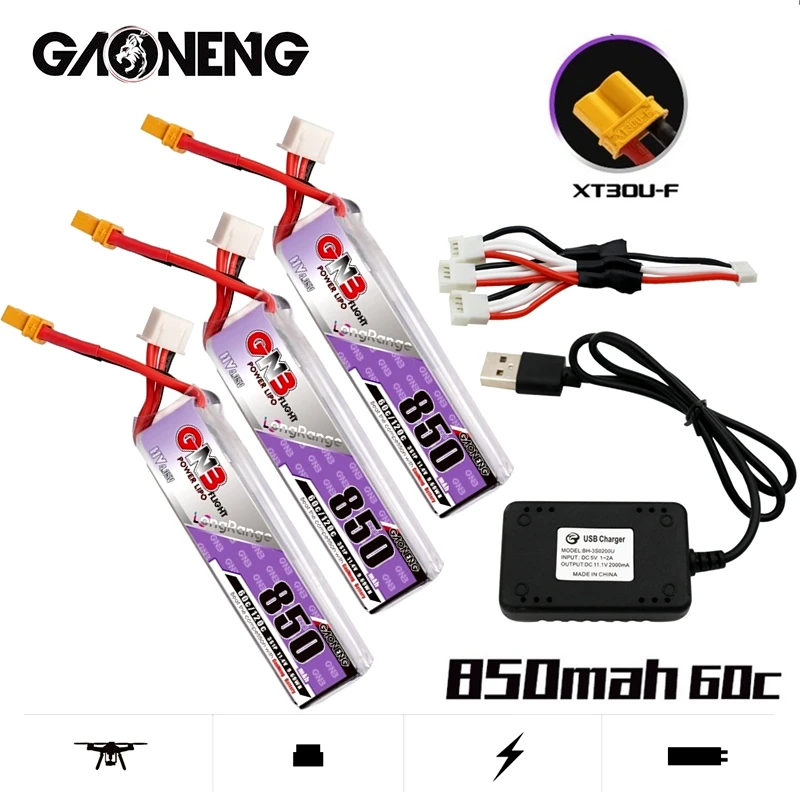 GNB 3S 11.4V HV LiPo Battery + Charger 850mAh 60C MAX 120C With XT30U-F Plug For RC Quadrotor Airplane FPV Racing Drone Parts
GNB 3S 11.4V HV LiPo Battery + Charger 850mAh 60C MAX 120C With XT30U-F Plug For RC Quadrotor Airplane FPV Racing Drone Parts