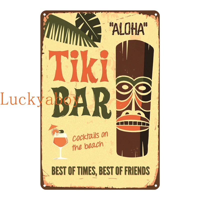 TIKI BAR Retro Plaque Metal Tin Signs Art Painting Decorative Plates for Bar Club Home Decor Wall Stickers Creative Gift