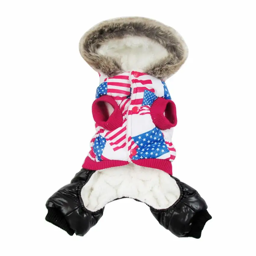 Зимняя одежда для собак с рисунком в виде флага США очень теплая куртка пальто