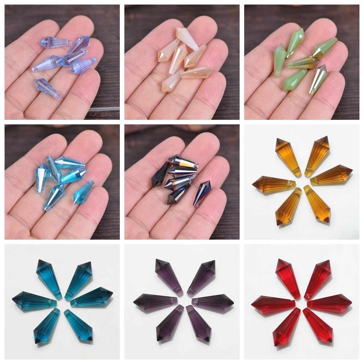 8x20mm Teardrop Bicone Prism Faceted Crystal Glass Loose Crafts Pendants Beads Lot For DIY Jewelry Making Findings |