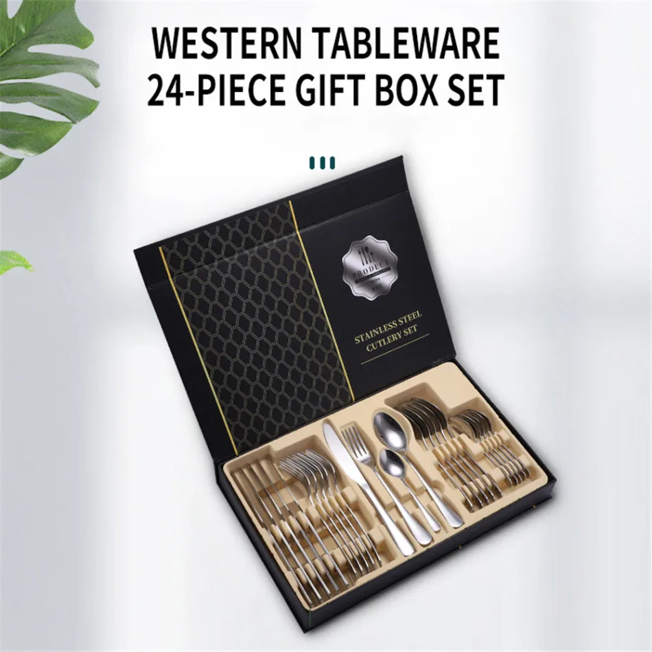24pcs Gold Dinnerware Set 18/10 Stainless Steel Tableware Set Knife Fork Spoon Flatware Set Dishwasher Safe Cutlery Set Gift Box 
24pcs Gold Dinnerware Set 18/10 Stainless Steel Tableware Set Knife Fork Spoon Flatware Set Dishwasher Safe Cutlery Set Gift Box