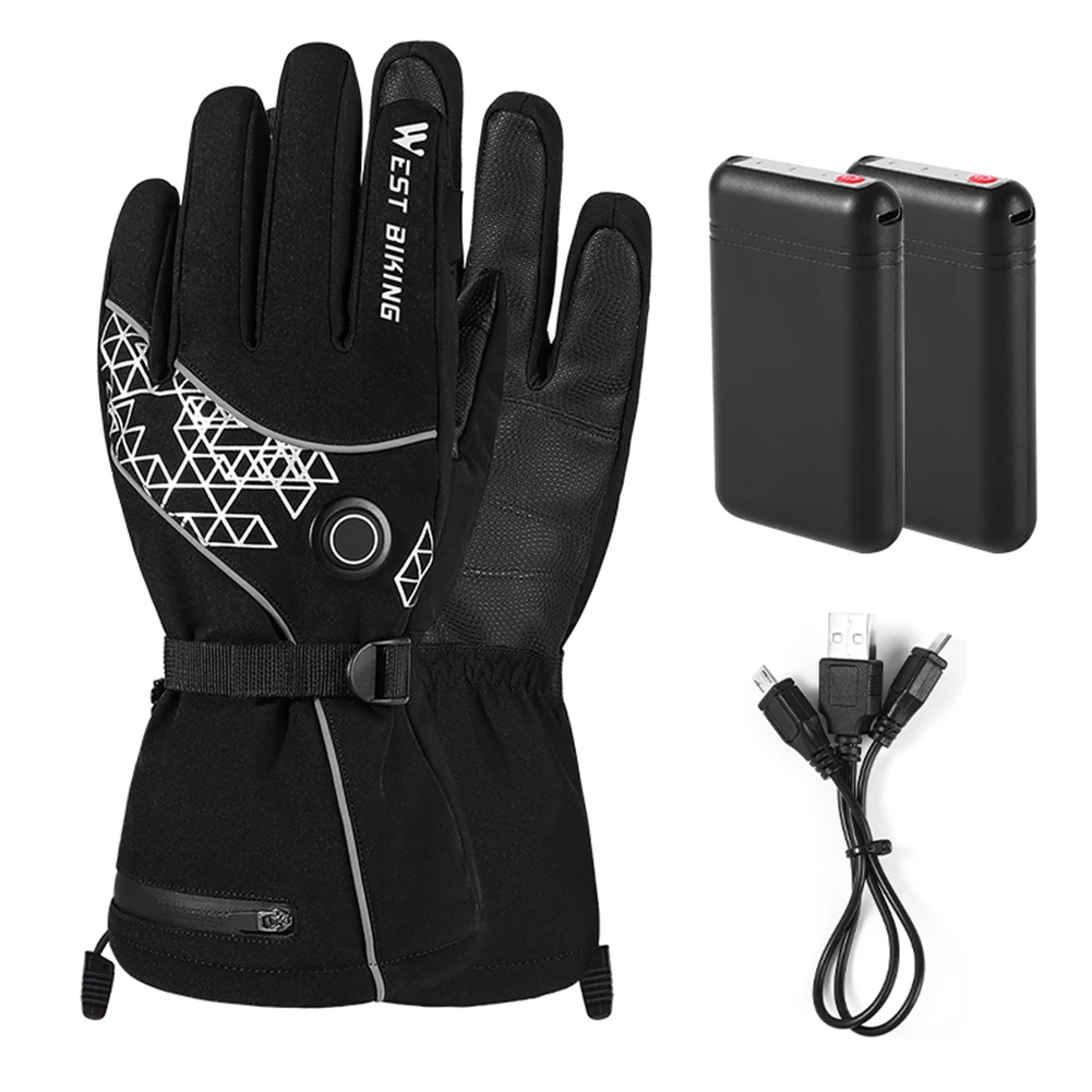 

WEST BIKING Winter Electric Heated Thermal Gloves USB Rechargeable Waterproof Anti-Cold Bike Cycling Hand Warmer Gloves