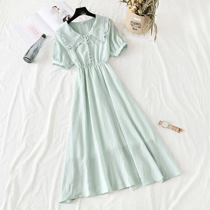 Women Vintage Cotton Linen Dresses Doll collar Solid Color Robes 2021 New Summer Short Sleeve Dress Female Elegant Dress
Women Vintage Cotton Linen Dresses Doll collar Solid Color Robes 2021 New Summer Short Sleeve Dress Female Elegant Dress