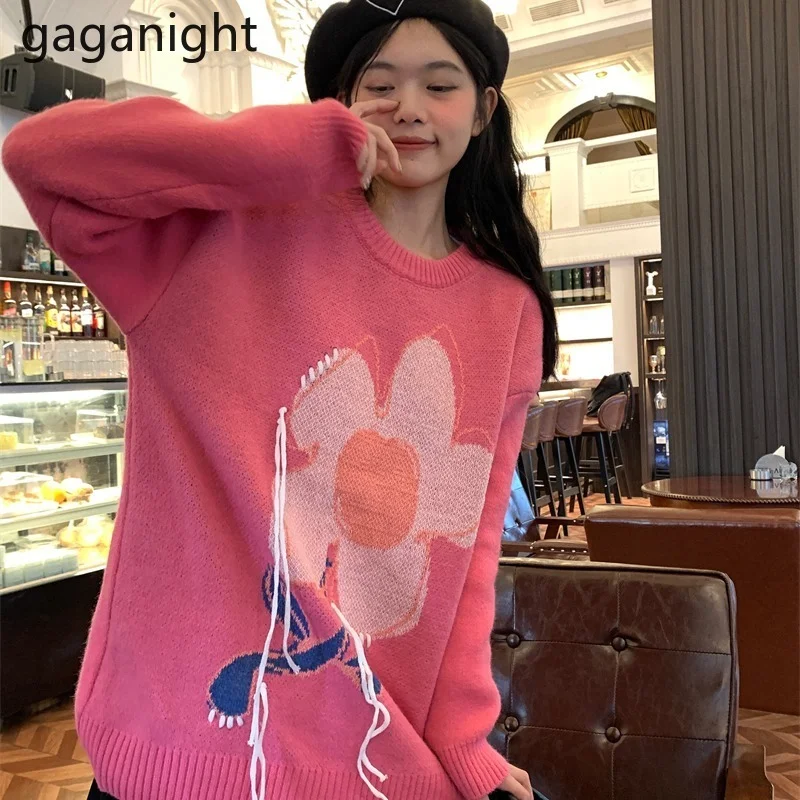 Gaganight Women Knit Top 2021 Autumn Winter New Korean Style Sweet Retro Color Contrast Flower Loose Outer Wear Female Sweater 
Gaganight Women Knit Top 2021 Autumn Winter New Korean Style Sweet Retro Color Contrast Flower Loose Outer Wear Female Sweater